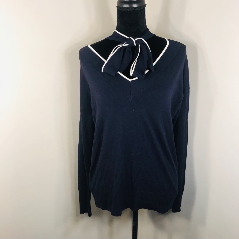 Ann Taylor Tie Neck short sleeve Blouse Size M